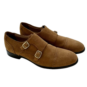 Banana Republic Double Monk Strap Tan Size 8 Shoes Suede Oxfords Flats EUC